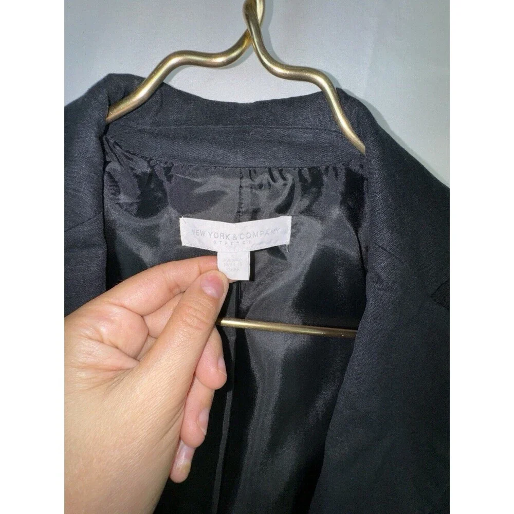 New York & Company Black Linen Stretch Size 6 Blazer‎ Ruffle Jacket Work Classic